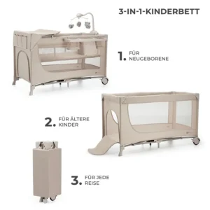 Kinderreisebett mit Zubehör JOY2 3in1 – Beige
