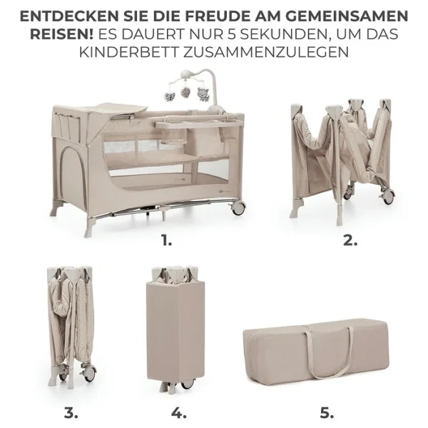 Kinderreisebett mit Zubehör JOY2 3in1 - Beige – Bild 3