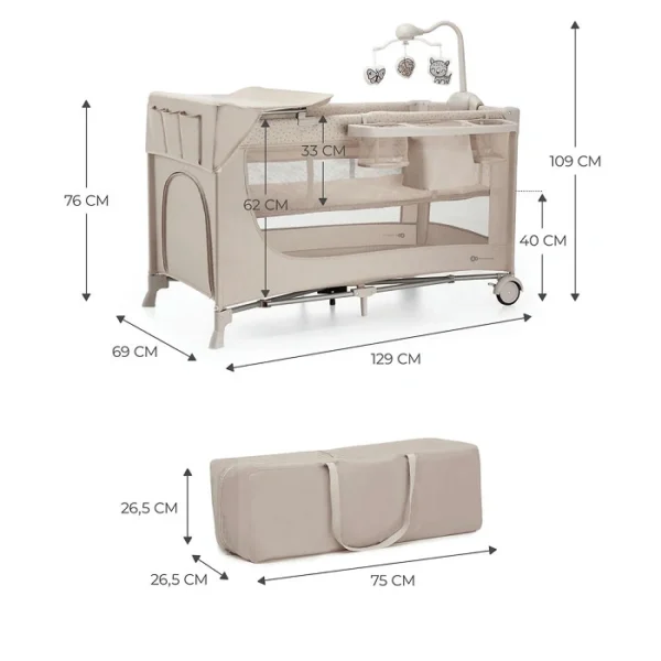 Kinderreisebett mit Zubehör JOY2 3in1 - Beige – Bild 10