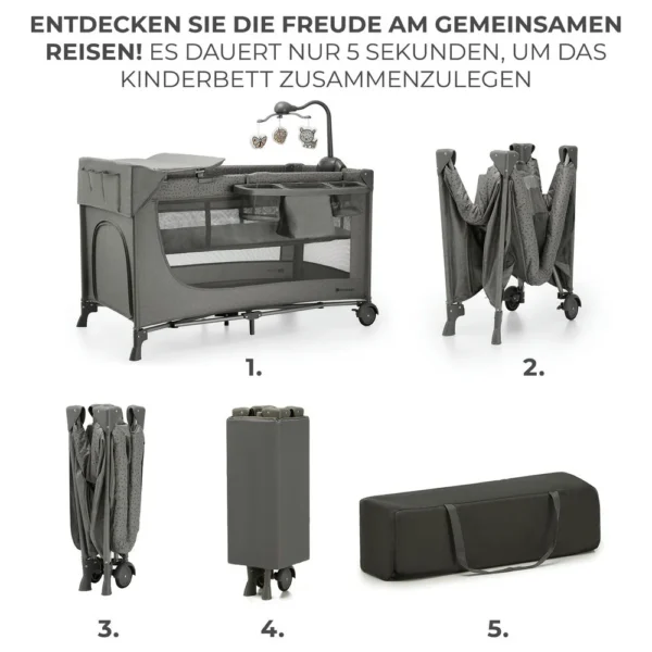 Kinderreisebett mit Zubehör JOY2 3in1 - Dunkelgrau – Bild 4